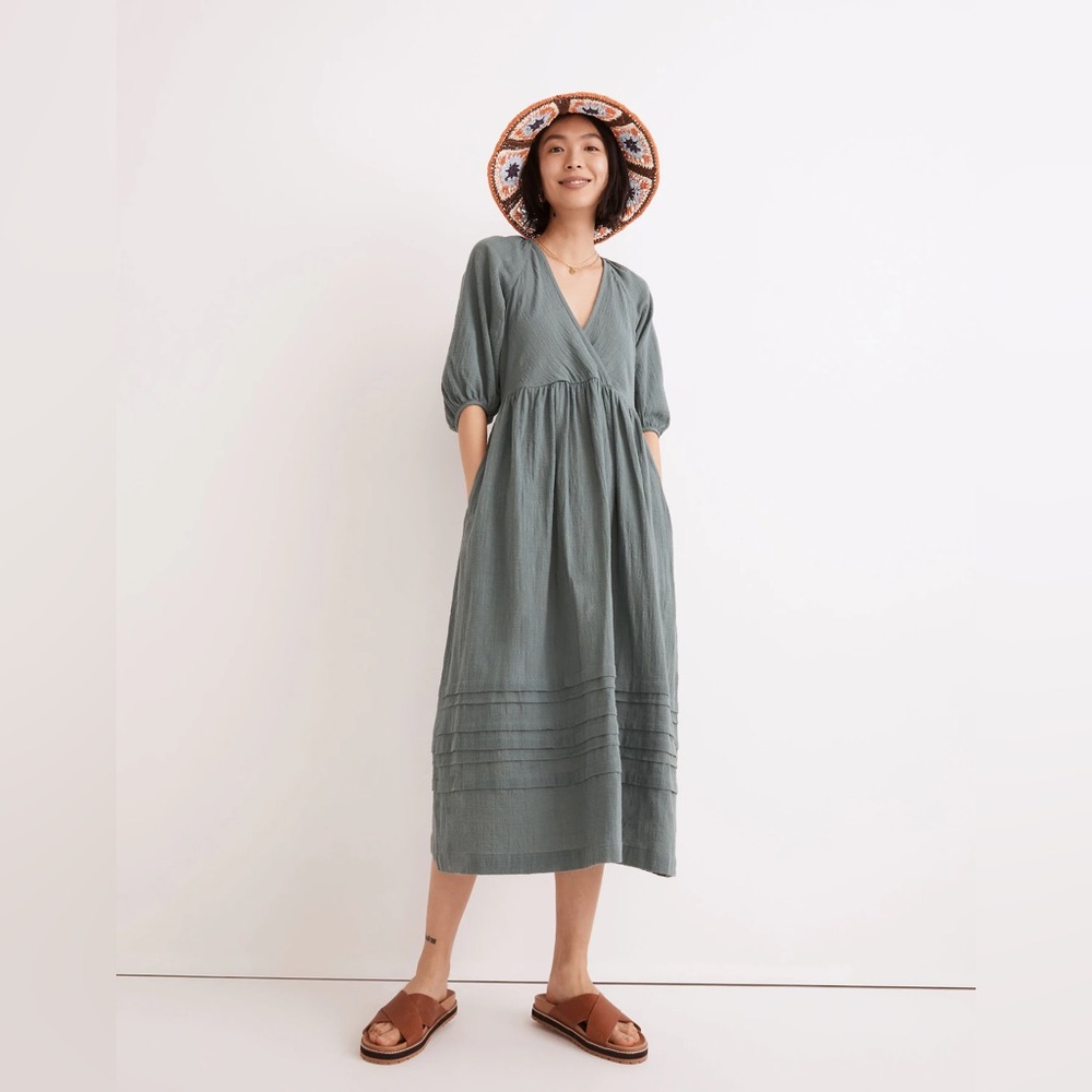 Madewell Marianna Puff-Sleeve Midi Dress in Faded Shale